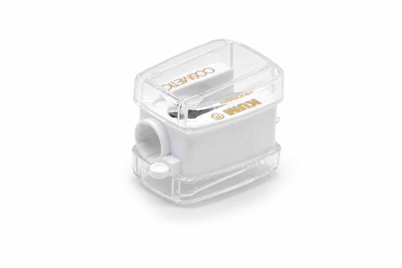 KUM Revolution sharpener with its transparent shavings container attached